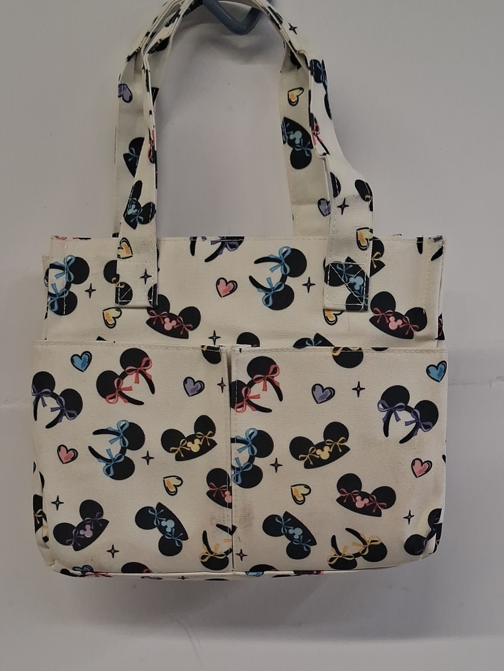 The Sunflower Shop Cream Tote Bag with Multicolor Bow Mickey Print